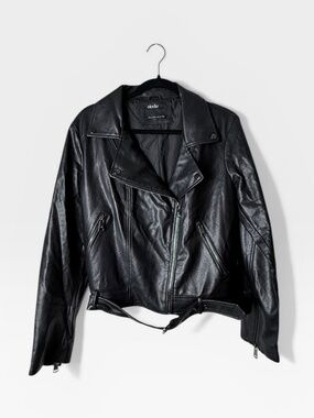 Elodie Faux Black Leather Moto Jacket Size XL (M)
